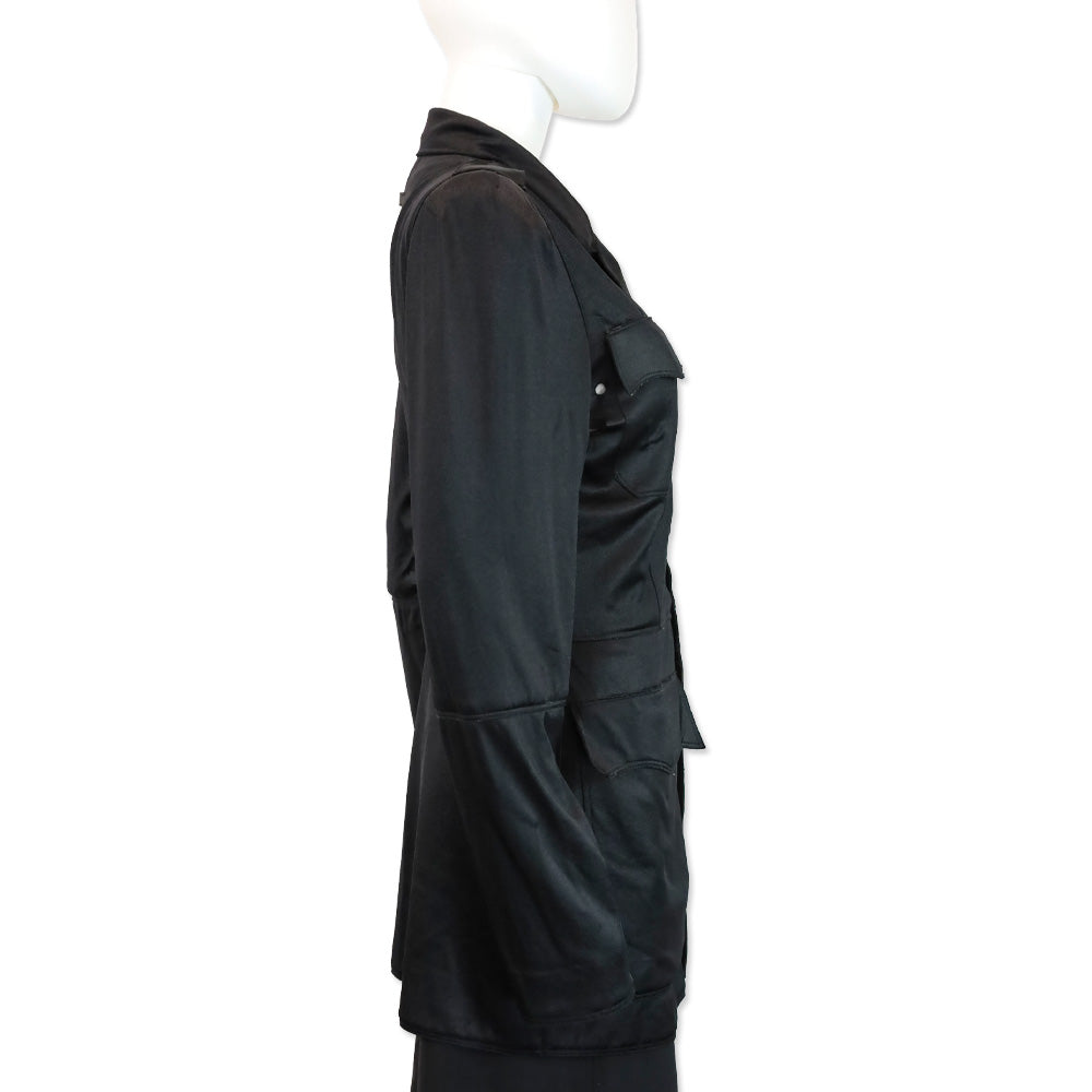 Jean Paul Gaultier Femme Black Satin Long Sleeve Button Up Jacket