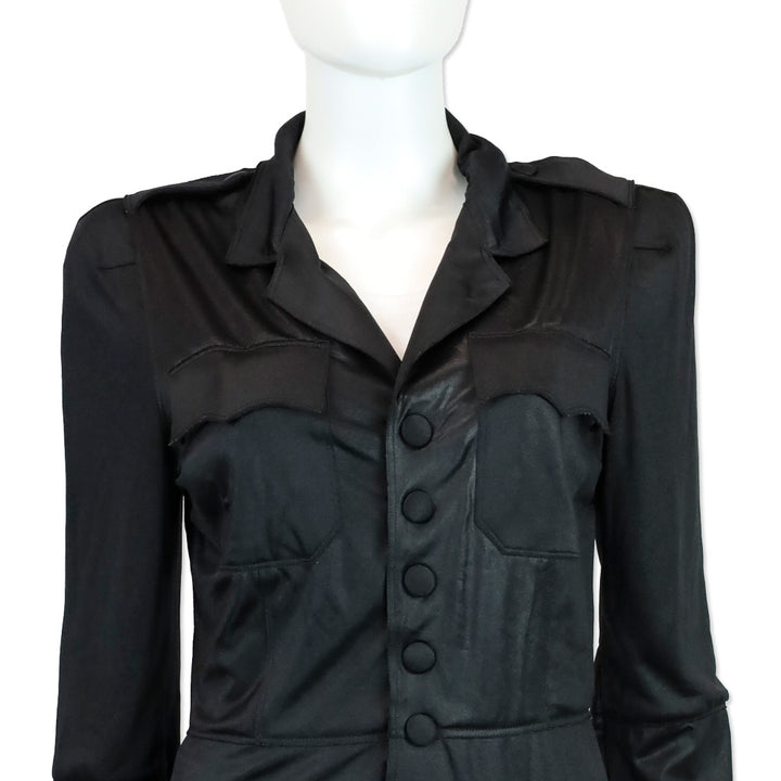 Jean Paul Gaultier Femme Black Satin Long Sleeve Button Up Jacket