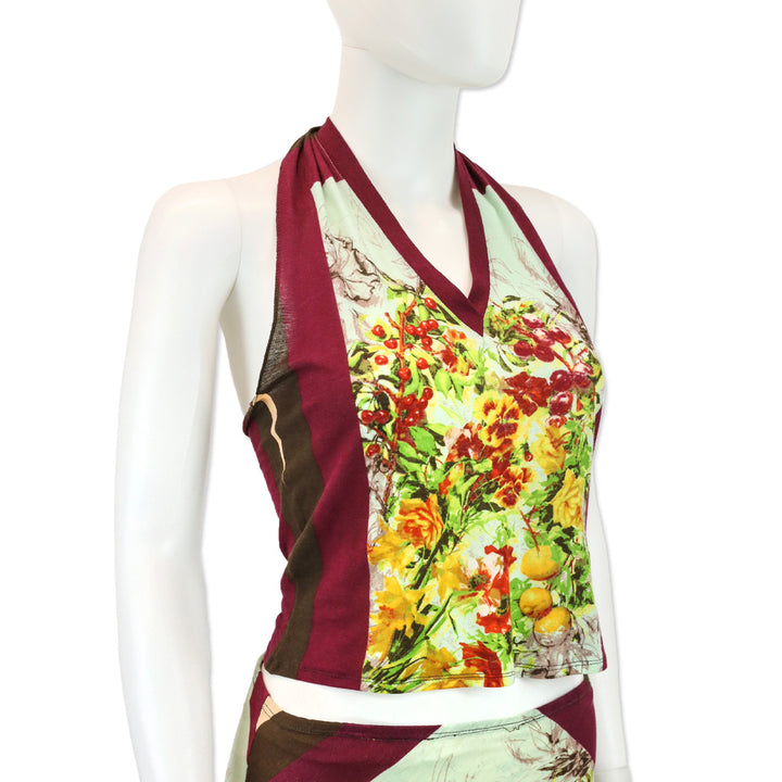 Jean Paul Gaultier Maille Femme Floral Sketch Stripe Jersey Cropped Halter Top