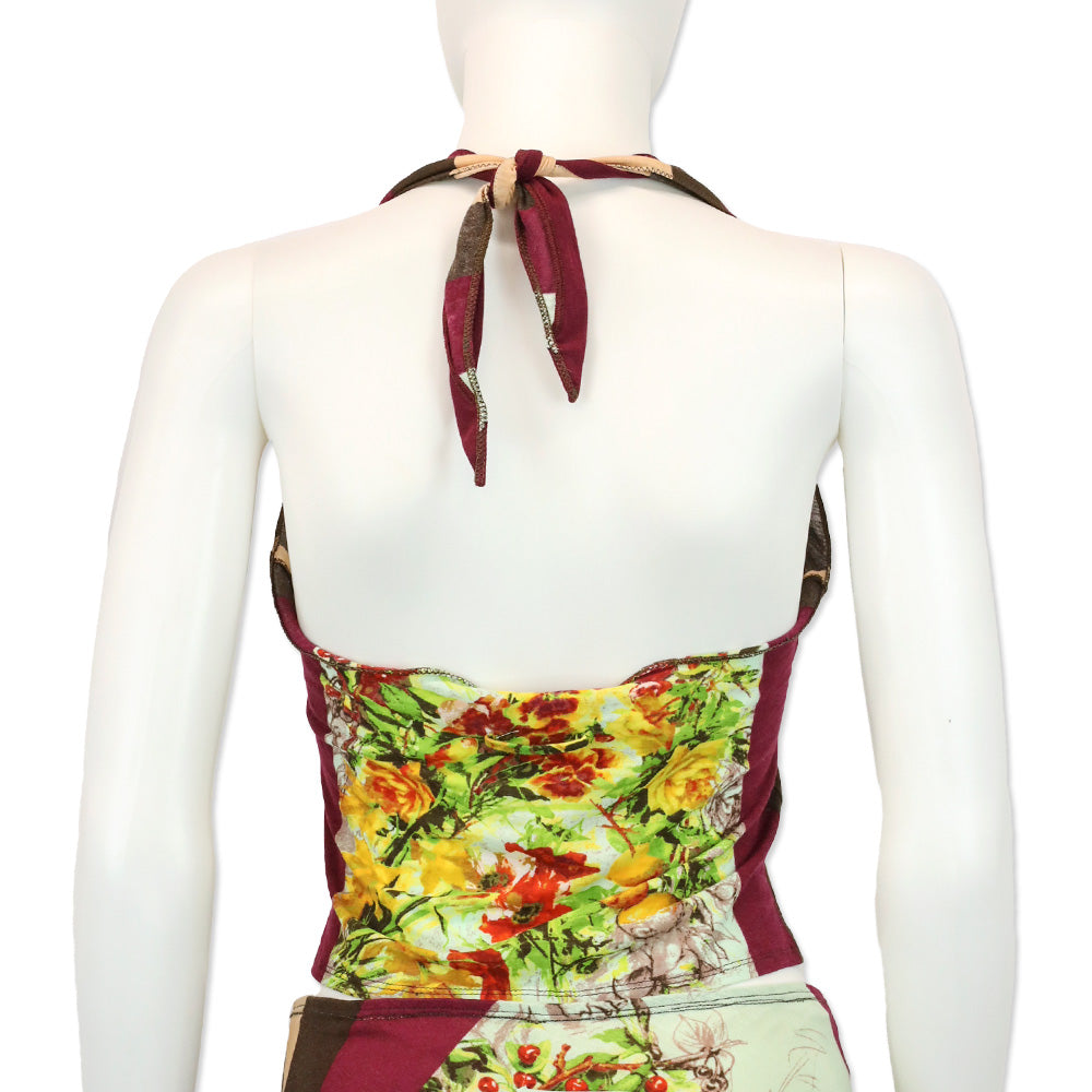 Jean Paul Gaultier Maille Femme Floral Sketch Stripe Jersey Cropped Halter Top