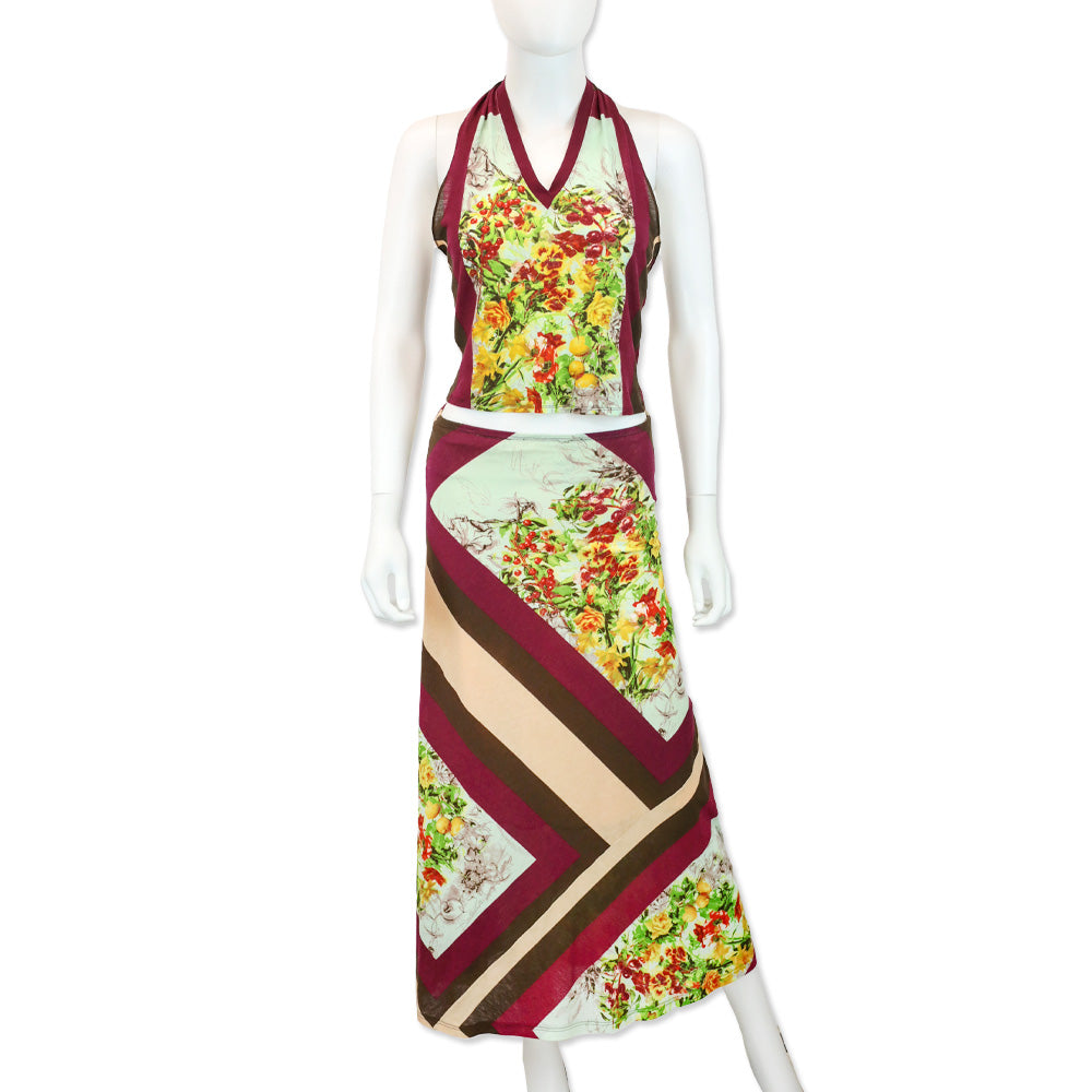 Jean Paul Gaultier Maille Femme Floral Sketch Stripe Jersey Cropped Halter Top
