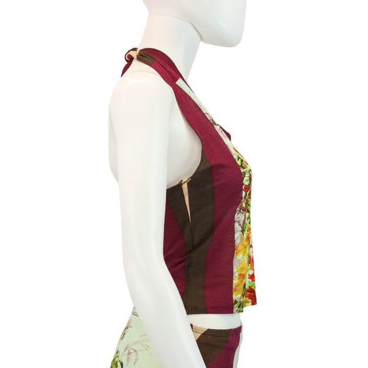 Jean Paul Gaultier Maille Femme Floral Sketch Stripe Jersey Cropped Halter Top