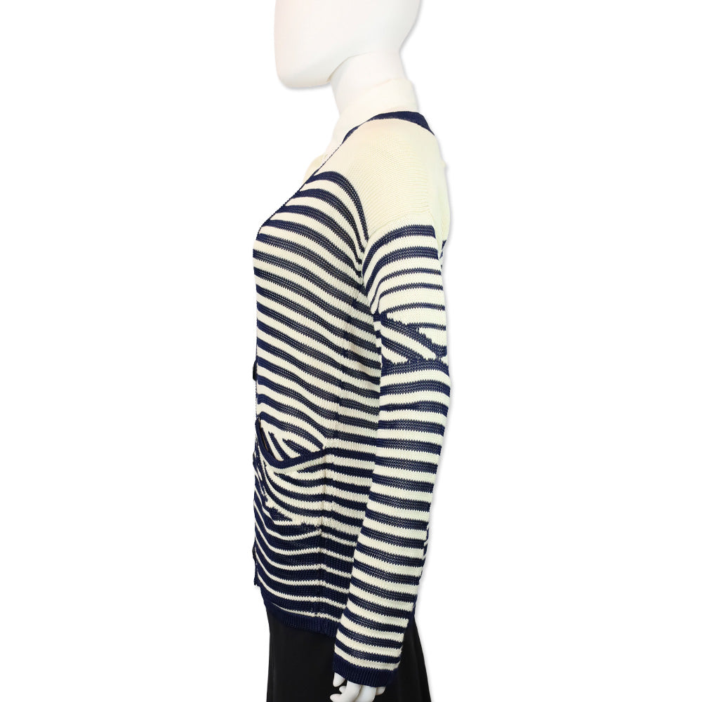 Jean Paul Gaultier Maille Femme White/Blue Striped Knit Cardigan