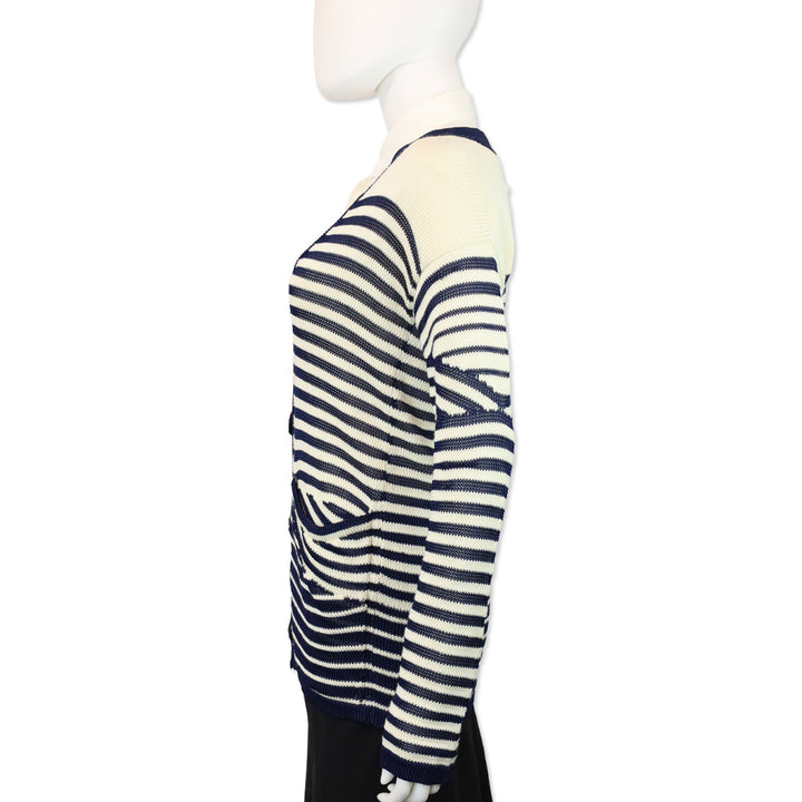 Jean Paul Gaultier Maille Femme White/Blue Striped Knit Cardigan