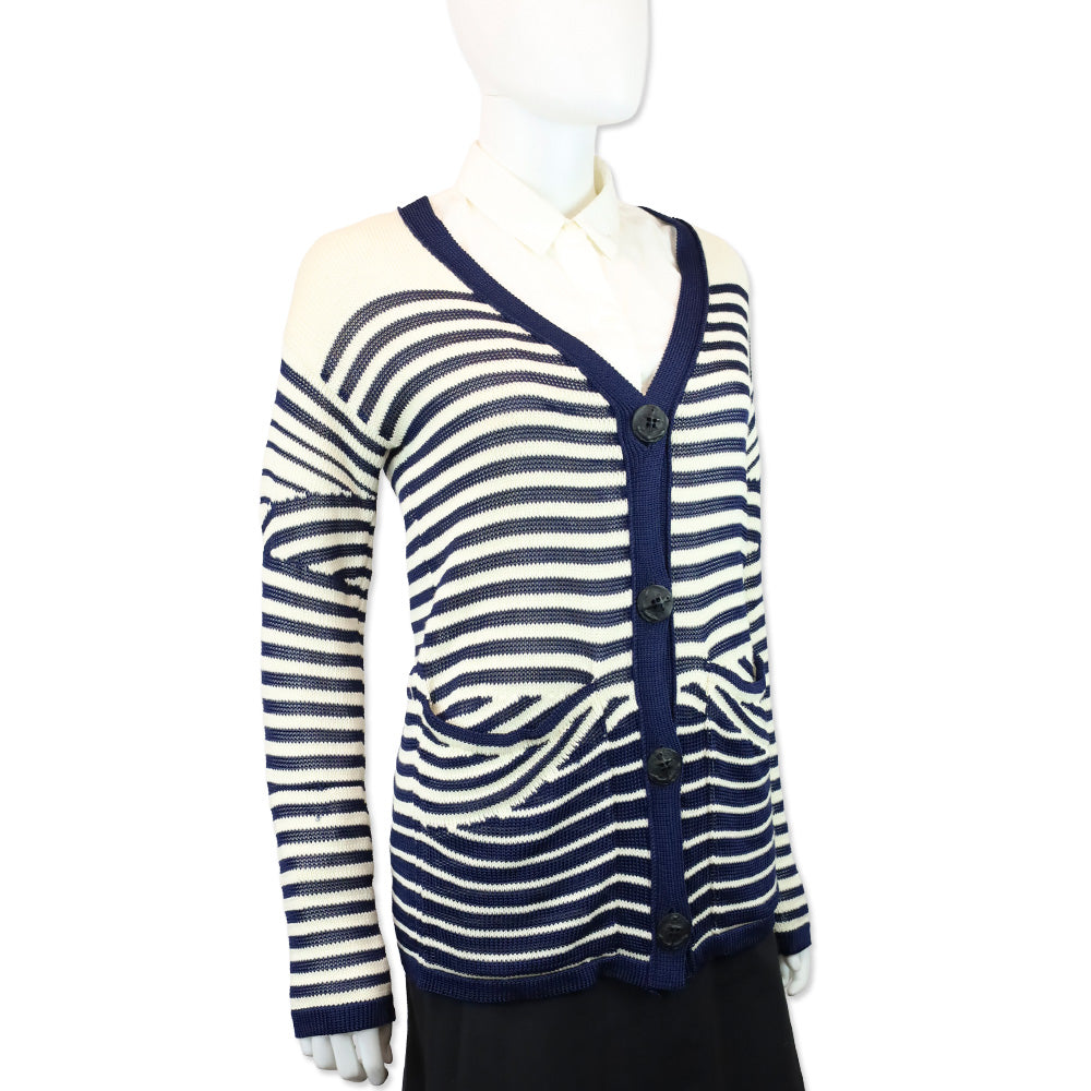 Jean Paul Gaultier Maille Femme White/Blue Striped Knit Cardigan