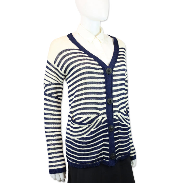Jean Paul Gaultier Maille Femme White/Blue Striped Knit Cardigan