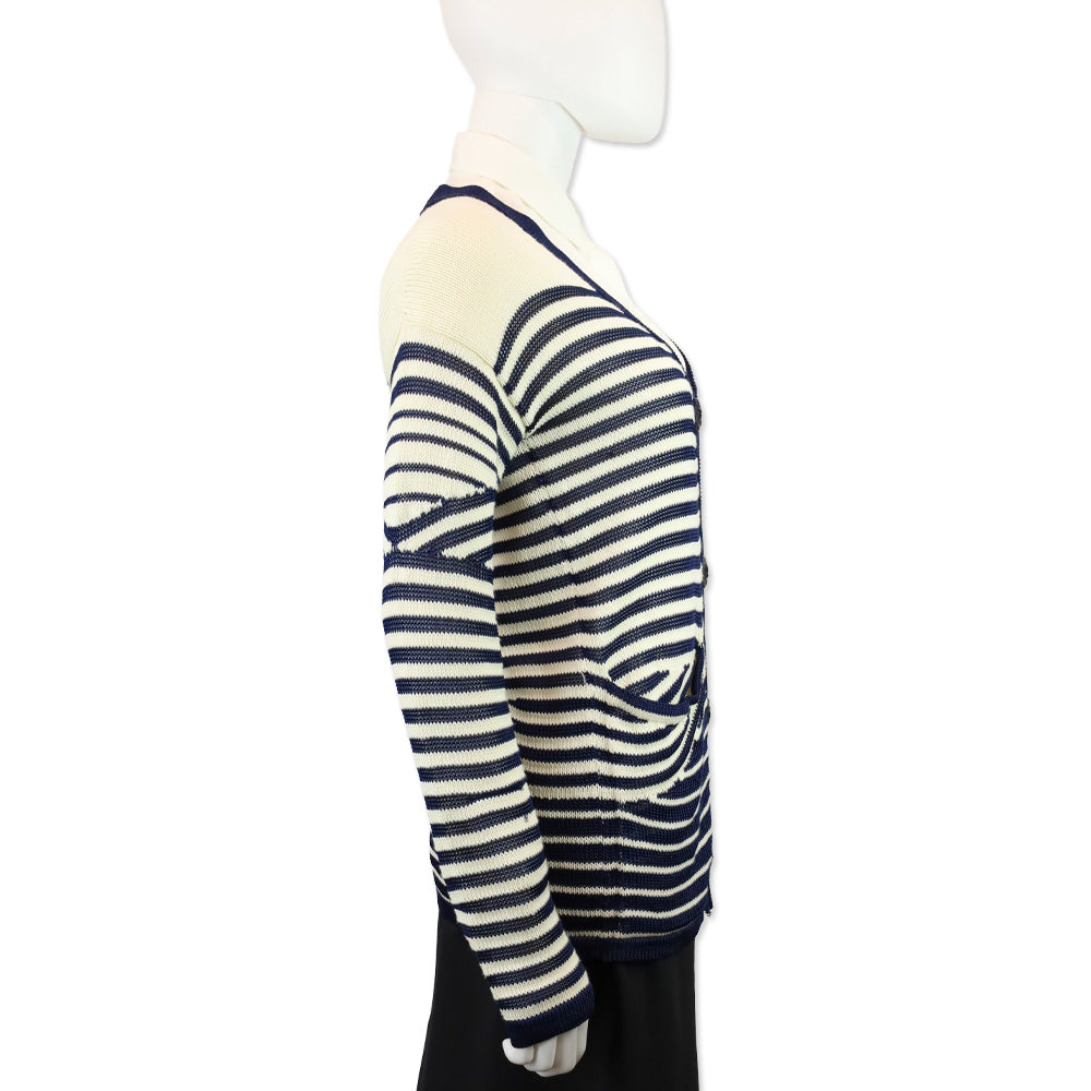 Jean Paul Gaultier Maille Femme White/Blue Striped Knit Cardigan