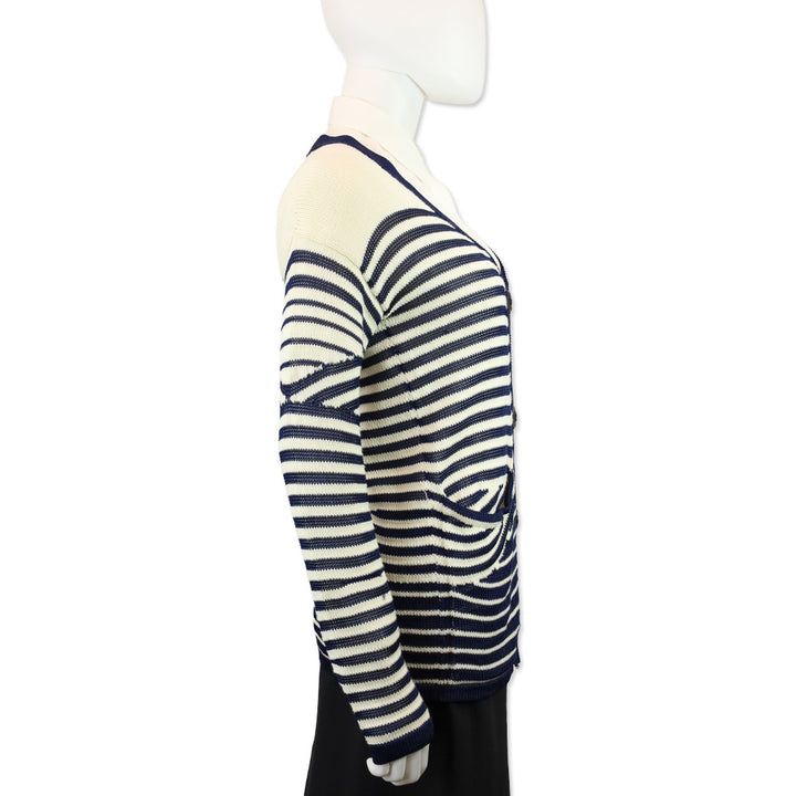 Jean Paul Gaultier Maille Femme White/Blue Striped Knit Cardigan