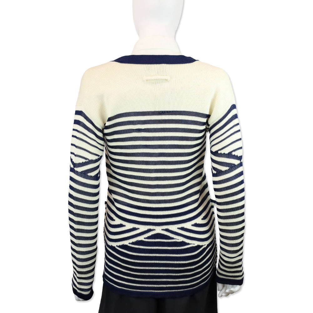 Jean Paul Gaultier Maille Femme White/Blue Striped Knit Cardigan