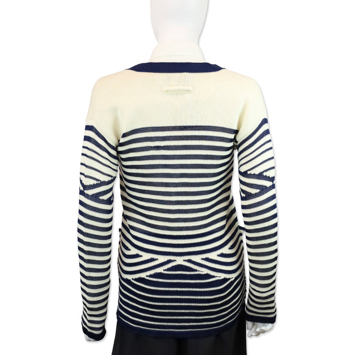 Jean Paul Gaultier Maille Femme White/Blue Striped Knit Cardigan
