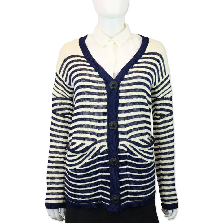 Jean Paul Gaultier Maille Femme White/Blue Striped Knit Cardigan