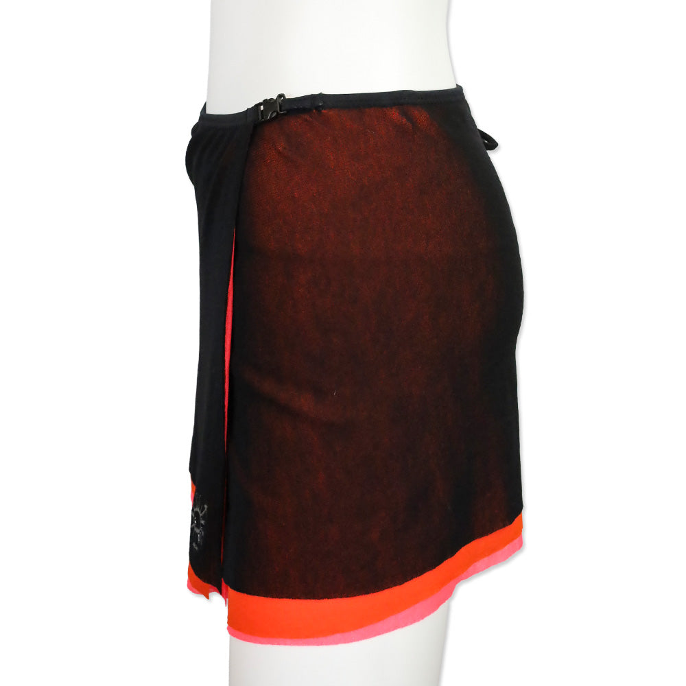 Jean Paul Gaultier Soleil Black/Orange/Pink Layered Mesh Wrap Mini Skirt