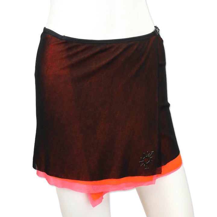Jean Paul Gaultier Soleil Black/Orange/Pink Layered Mesh Wrap Mini Skirt