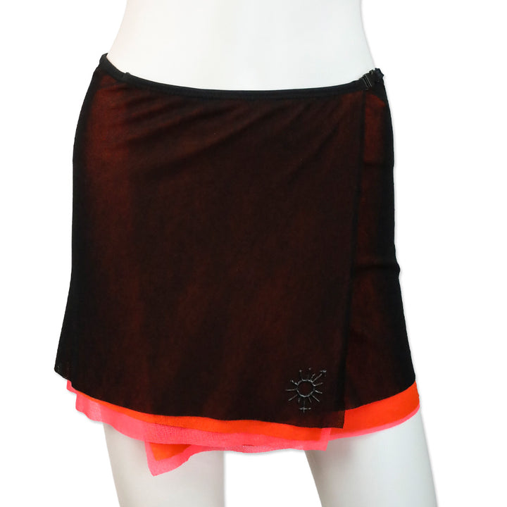 Jean Paul Gaultier Soleil Black/Orange/Pink Layered Mesh Wrap Mini Skirt