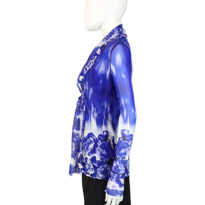 Jean Paul Gaultier Soleil Blue Floral Printed Mesh 2 Piece Tank Top & Cardigan