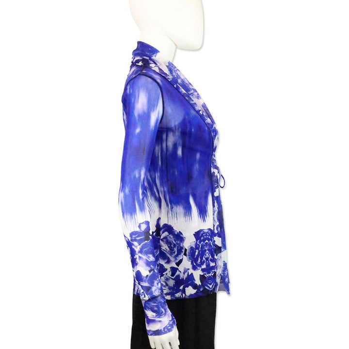 Jean Paul Gaultier Soleil Blue Floral Printed Mesh 2 Piece Tank Top & Cardigan