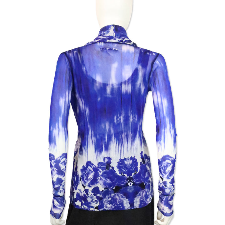 Jean Paul Gaultier Soleil Blue Floral Printed Mesh 2 Piece Tank Top & Cardigan