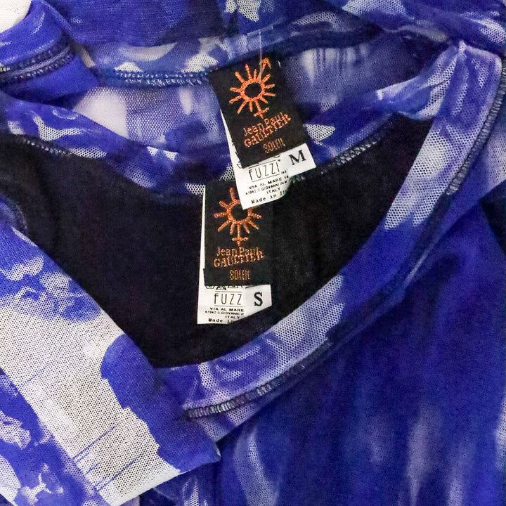 Jean Paul Gaultier Soleil Blue Floral Printed Mesh 2 Piece Tank Top & Cardigan