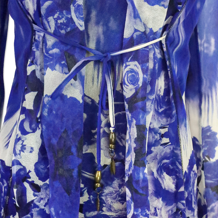 Jean Paul Gaultier Soleil Blue Floral Printed Mesh 2 Piece Tank Top & Cardigan