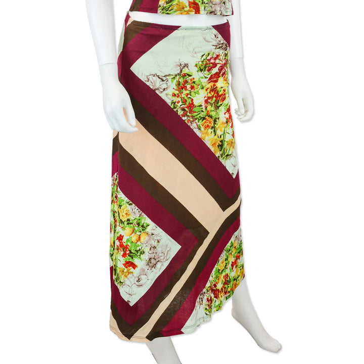 Jean Paul Gaultier Maille Femme Floral Sketch Stripe Jersey Maxi Skirt