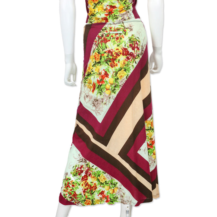 Jean Paul Gaultier Maille Femme Floral Sketch Stripe Jersey Maxi Skirt