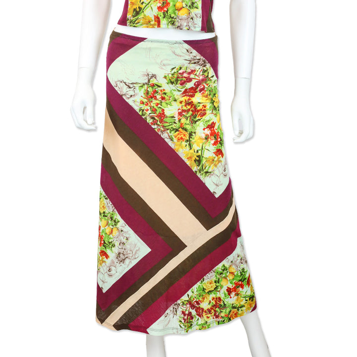 Jean Paul Gaultier Maille Femme Floral Sketch Stripe Jersey Maxi Skirt