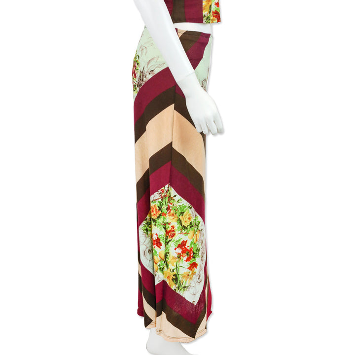 Jean Paul Gaultier Maille Femme Floral Sketch Stripe Jersey Maxi Skirt