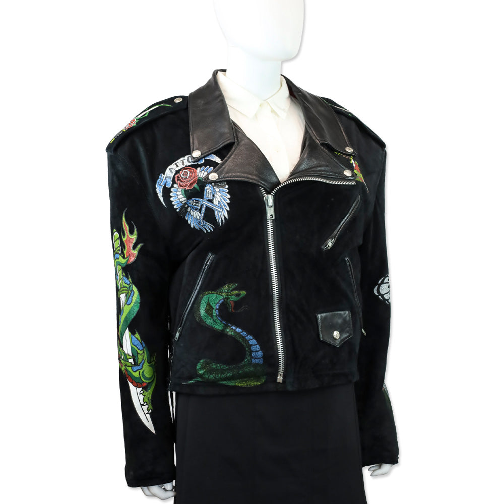 Jeff Hamilton Tattoo Til Death Do Us Part Black Suede Leather Motorcycle Jacket