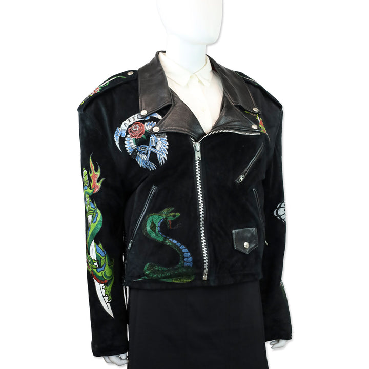 Jeff Hamilton Tattoo Til Death Do Us Part Black Suede Leather Motorcycle Jacket