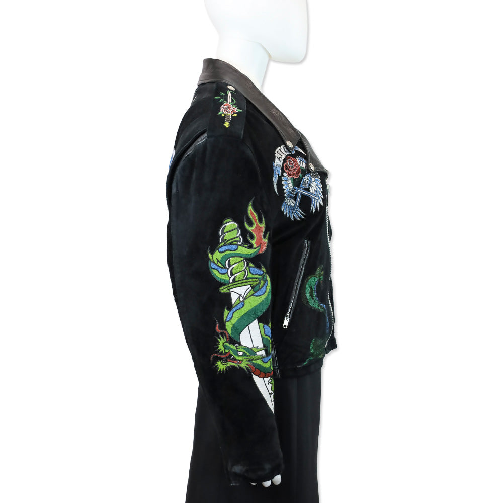 Jeff Hamilton Tattoo Til Death Do Us Part Black Suede Leather Motorcycle Jacket