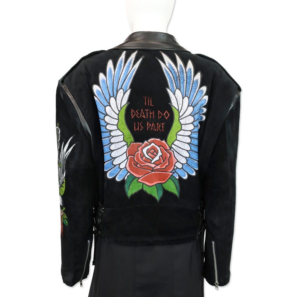 Jeff Hamilton Tattoo Til Death Do Us Part Black Suede Leather Motorcycle Jacket