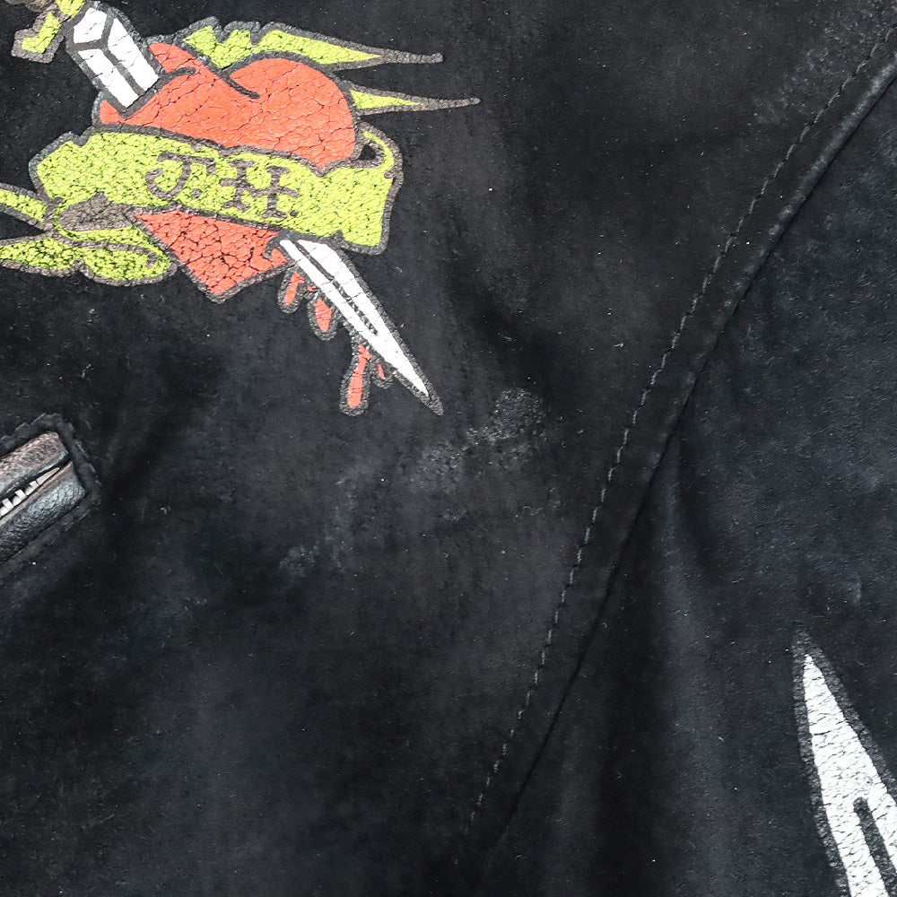 Jeff Hamilton Tattoo Til Death Do Us Part Black Suede Leather Motorcycle Jacket