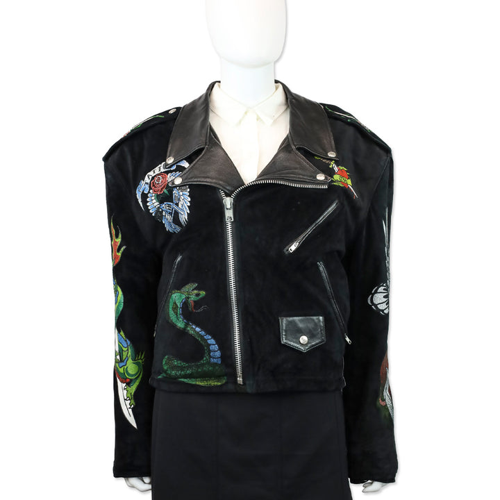 Jeff Hamilton Tattoo Til Death Do Us Part Black Suede Leather Motorcycle Jacket