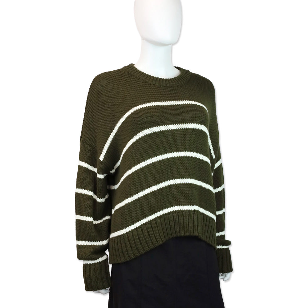 Jenni Kayne Army Green/White Stripe Chloe Crewneck Sweater