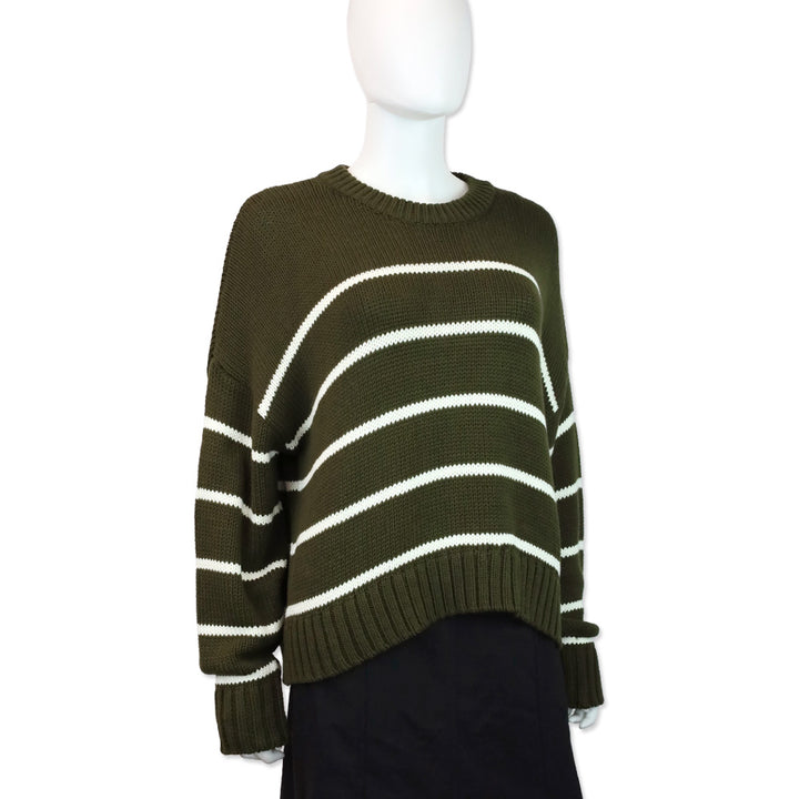 Jenni Kayne Army Green/White Stripe Chloe Crewneck Sweater
