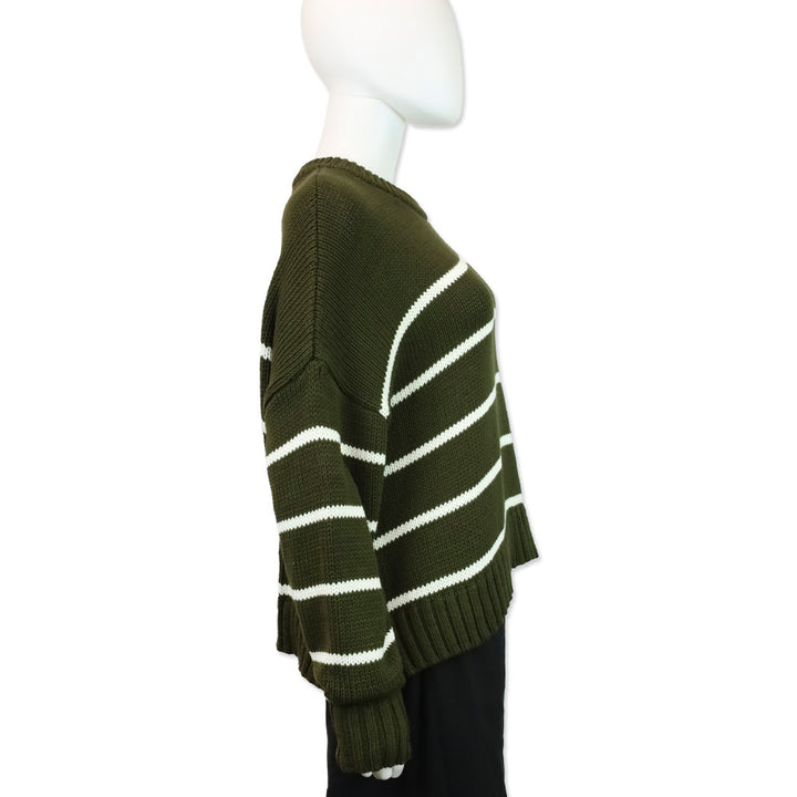 Jenni Kayne Army Green/White Stripe Chloe Crewneck Sweater