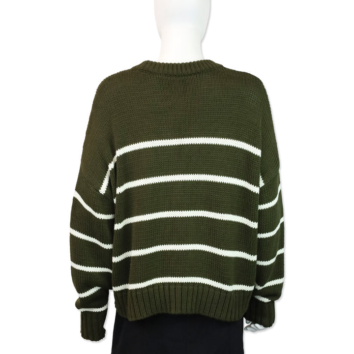 Jenni Kayne Army Green/White Stripe Chloe Crewneck Sweater