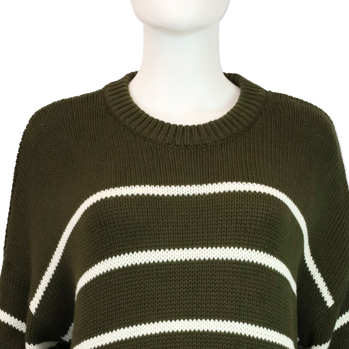 Jenni Kayne Army Green/White Stripe Chloe Crewneck Sweater