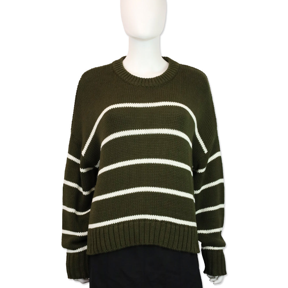 Jenni Kayne Army Green/White Stripe Chloe Crewneck Sweater