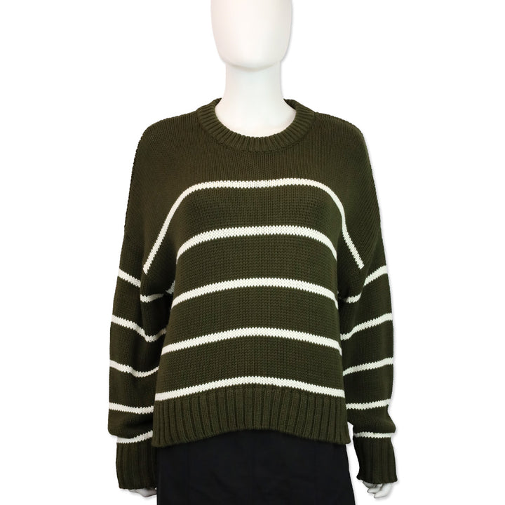 Jenni Kayne Army Green/White Stripe Chloe Crewneck Sweater