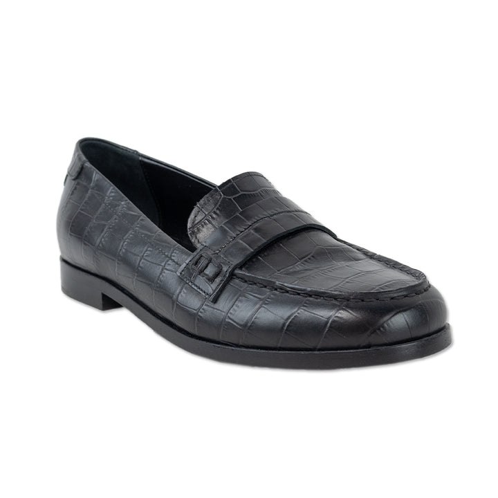 Jenni Kayne Black Croc Embossed Leather Penny Loafers