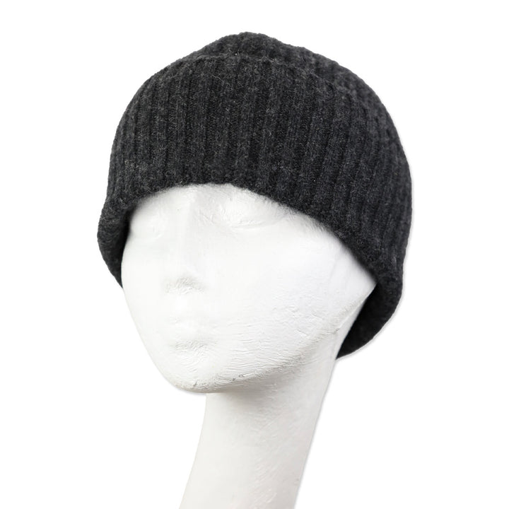 Jenni Kayne Charcoal Grey Ribbed Knit Cashmere Beanie