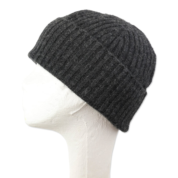 Jenni Kayne Charcoal Grey Ribbed Knit Cashmere Beanie