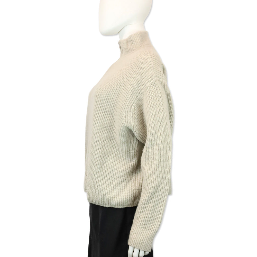 Jenni Kayne Grey Ribbed Knit Cashmere Half Zip