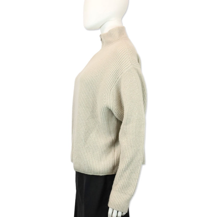 Jenni Kayne Grey Ribbed Knit Cashmere Half Zip