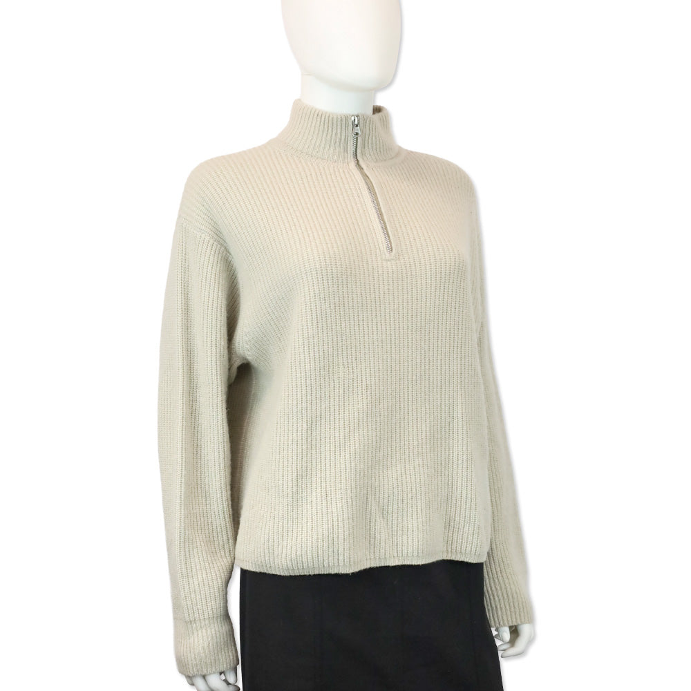 Jenni Kayne Grey Ribbed Knit Cashmere Half Zip