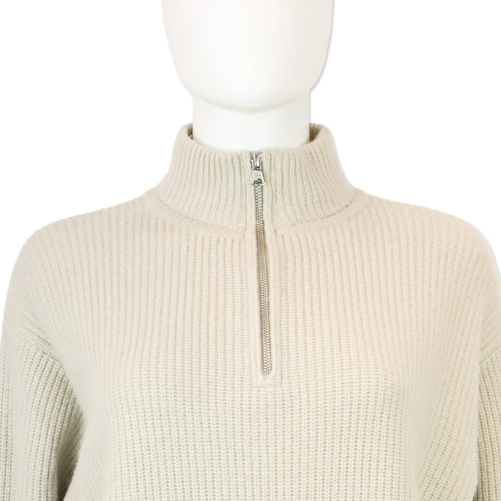 Jenni Kayne Grey Ribbed Knit Cashmere Half Zip
