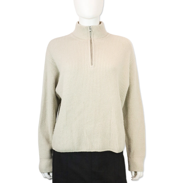 Jenni Kayne Grey Ribbed Knit Cashmere Half Zip