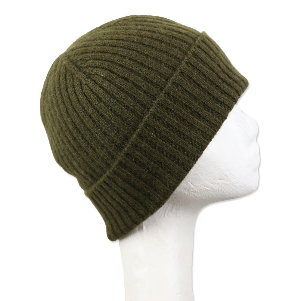 Jenni Kayne Olive Green Ribbed Knit Cashmere Beanie