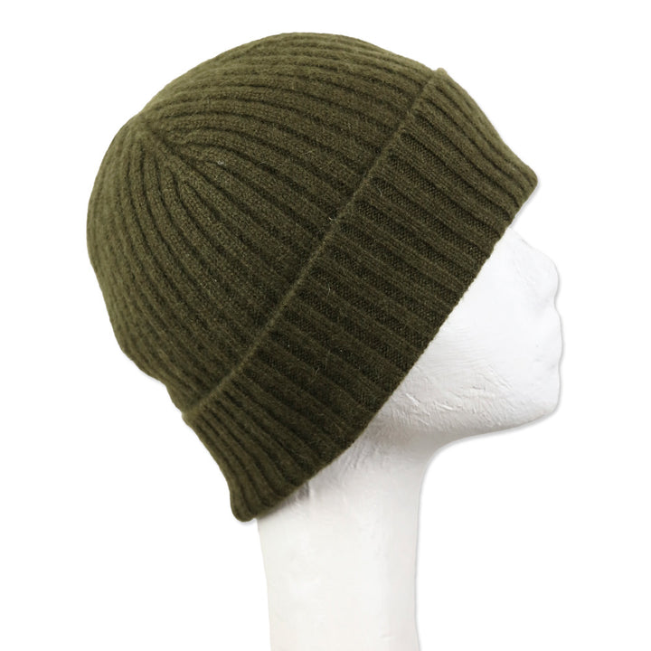 Jenni Kayne Olive Green Ribbed Knit Cashmere Beanie